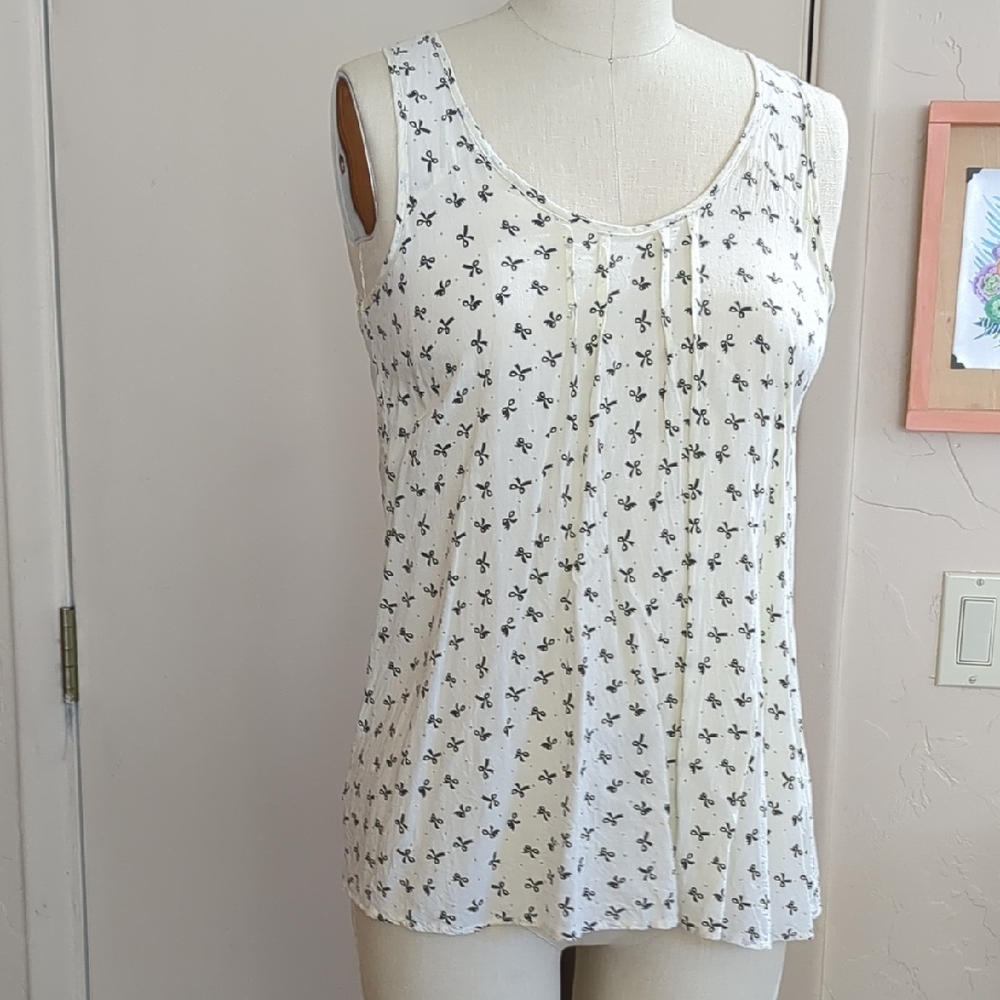 Cottagecore Bow Tank Top, Pin Tucks, Racerback, Lightweight, Country Girl
